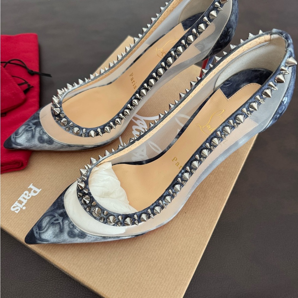 Christian Louboutin Denim blue and Spiked Heels